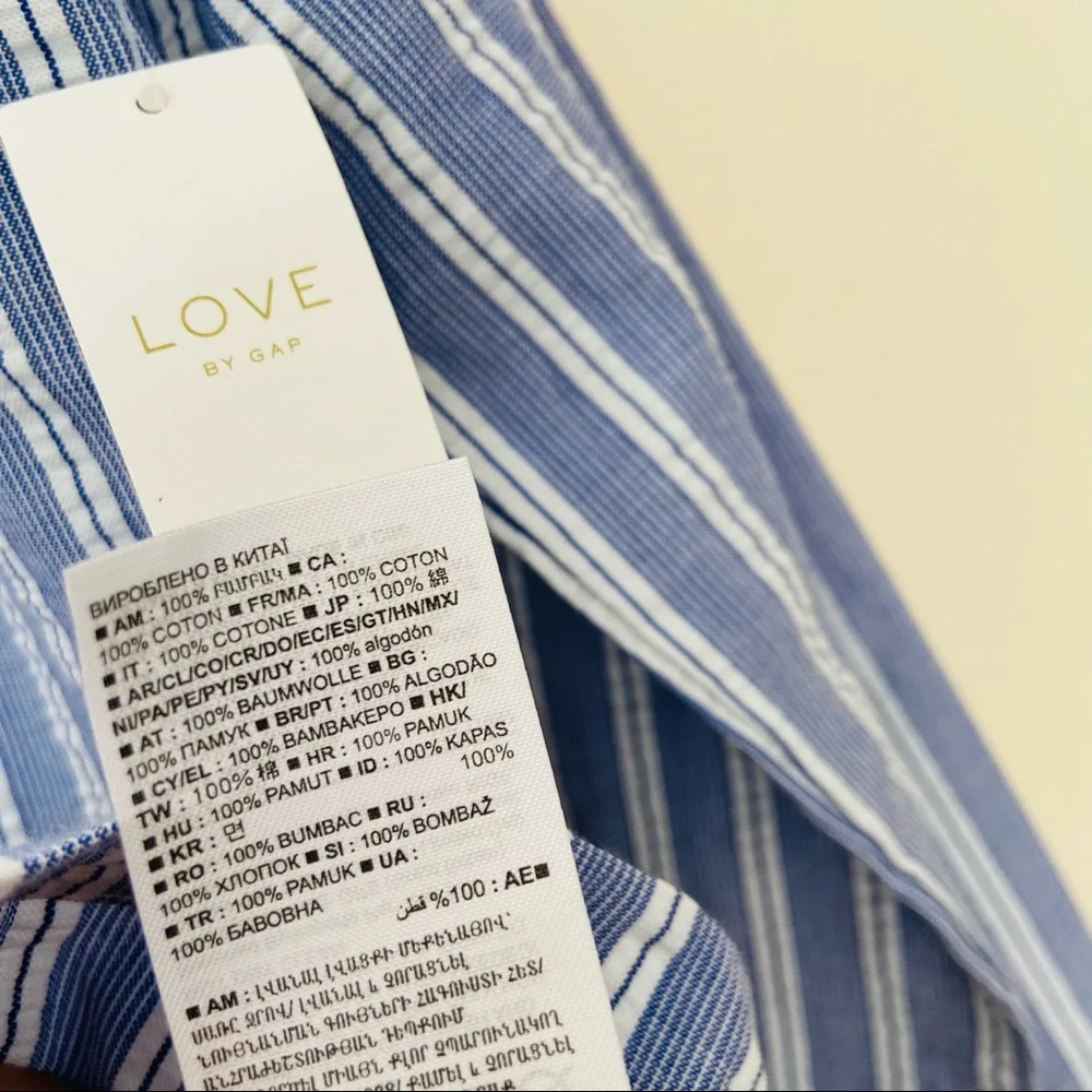 New Love By Gap White Stripe Long Sleeve Notch Button Front Sleepwear Shirt - Picture 7 of 9